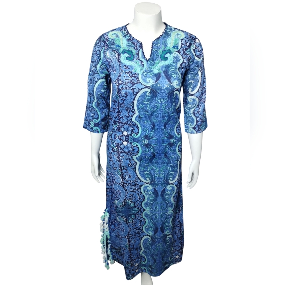 Antica Sartoria by Giacomo Cinque Women's‎ Blue Beaded Coastal Beachy Dress S